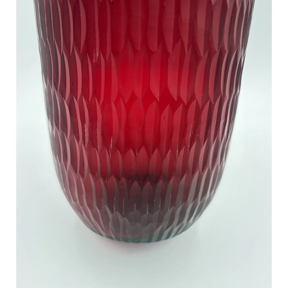 Vintage Ruby Red Flashed Glass Vase Large 15